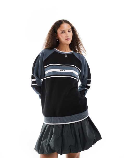 Daisy Street retro baggy sweatshirt in black and grey - view 1