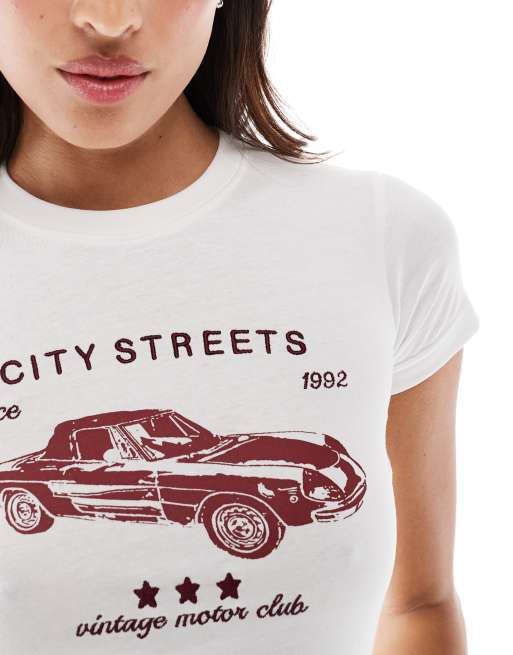 Daisy Street retro city streets graphic baby tee in white, 2 of 4