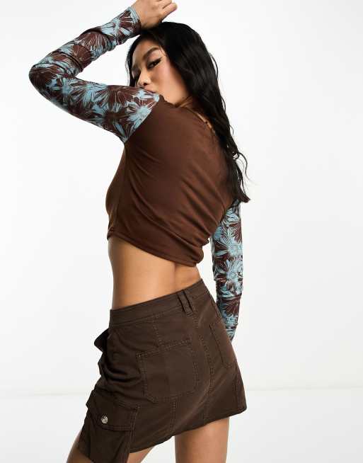 Daisy Street – Retroblommig crop top med långa raglan-ärmar, 3 av 4