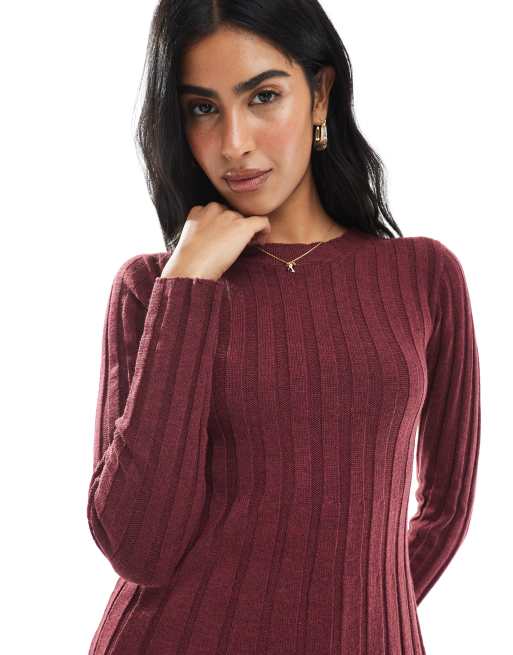 Daisy Street rib knit mini dress in burgundy