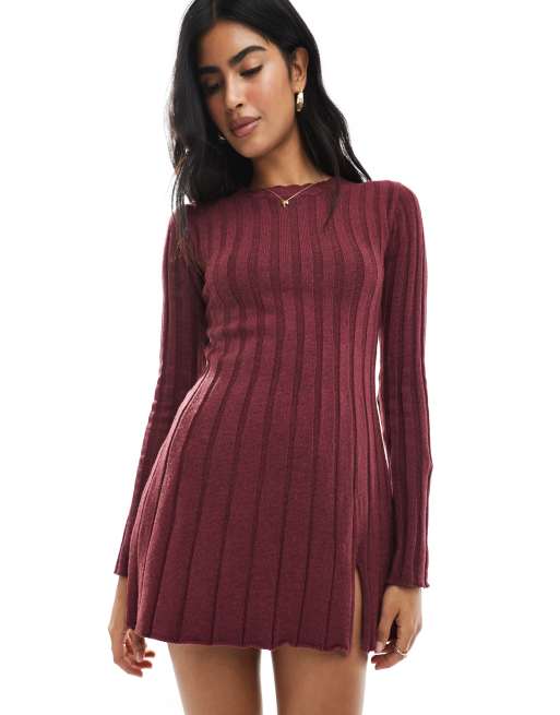 Daisy Street rib knit mini dress in burgundy