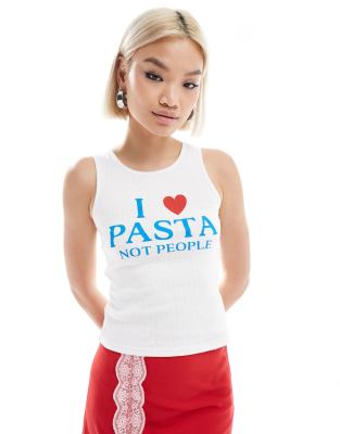 Daisy Street rib racer singlet with pasta graphic in white