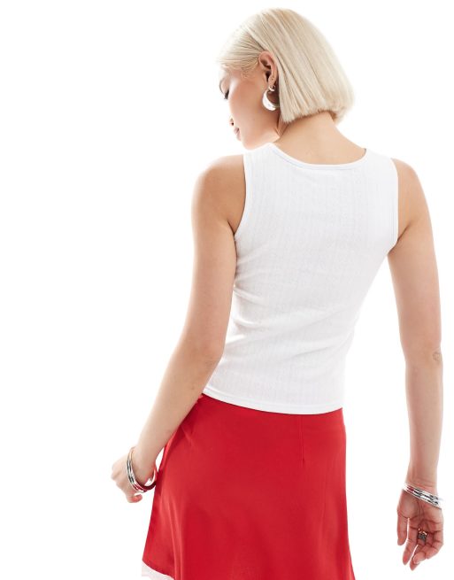 Daisy Street rib racer vest with pasta graphic in white, 3 of 4