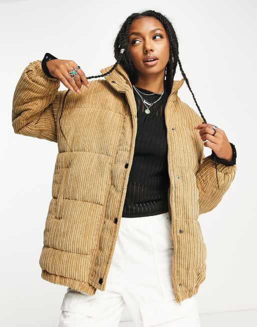 Daisy Street ribbed corduroy quilted jacket with high neck collar