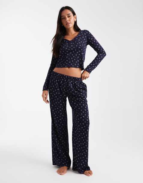Daisy Street ribbed cozy pull-on ditsy floral pajama pants - view 1
