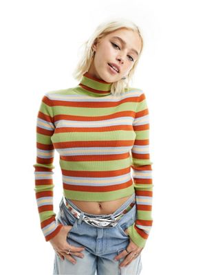 Daisy Street ribbed knit roll neck jumper in multi stripe - ASOS Price Checker