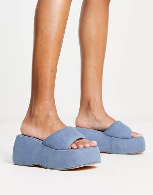 Daisy Street - Riemensandalen aus Denim mit dicker Sohle-Blau