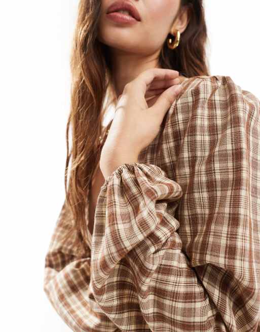 Camel Robe T Shirt Col V Daisy Street Robe Babydoll Courte à Col