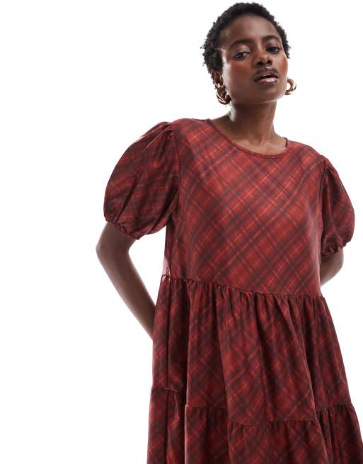 Daisy Street - Robe babydoll longue à carreaux - Rouge, 2 de 4