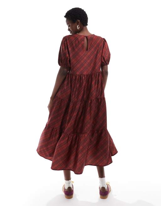 Daisy Street - Robe babydoll longue à carreaux - Rouge, 3 de 4