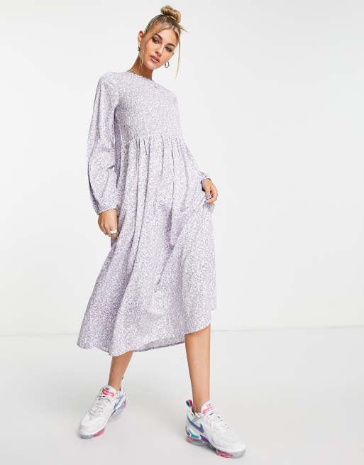 Daisy Street - Robe babydoll mi-longue froncée à fleurs - Lilas