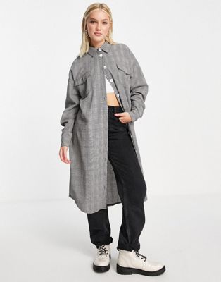 Robes Daisy Street - Robe chemise mi-longue décontractée - Carreaux gris