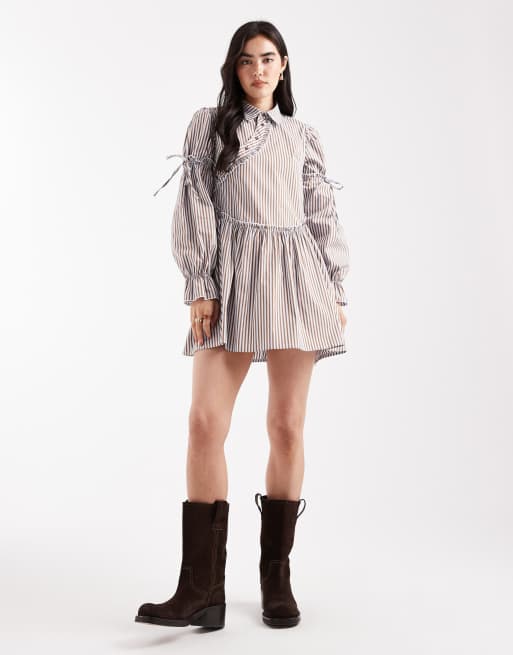 Daisy Street - Robe courte asymétrique à boutons et manches longues - Rayures roses, 2 de 4