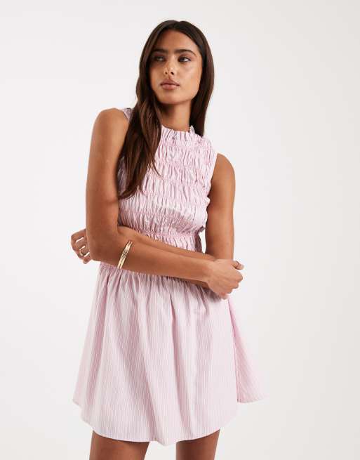 Daisy Street - Robe courte froncée à rayures et coutures contrastantes - Rose, 3 de 4