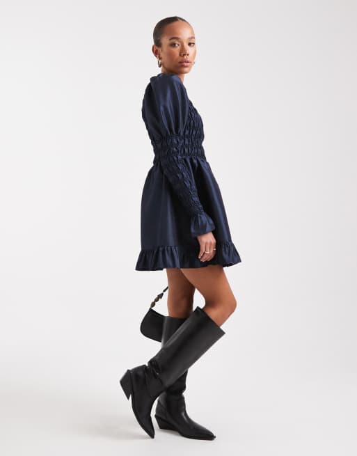 Daisy Street - Robe courte froncée en taffetas à manches volumineuses, 2 de 4