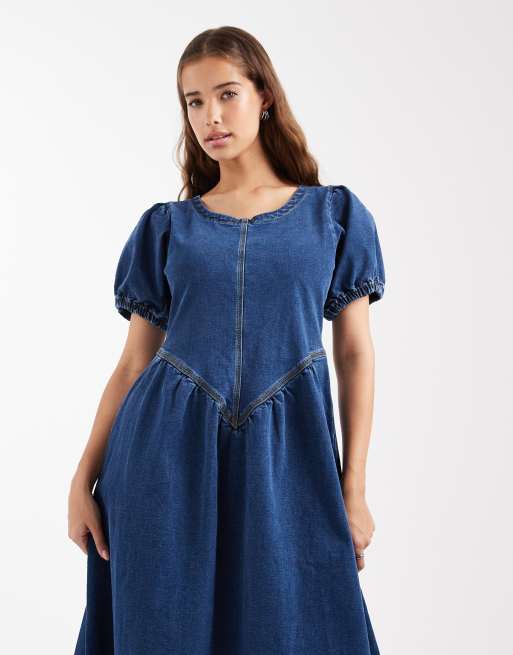 Daisy Street - Robe longue à taille basse et manches bouffantes - Indigo, 4 de 4