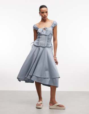 Street - Robe longueur mollet avec corsage style corset et jupe double épaisseur - Bleu pâle 44