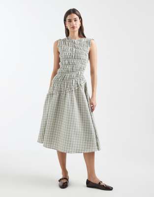 Daisy Street - Robe mi-longue asymétrique à carreaux et volants - Gris