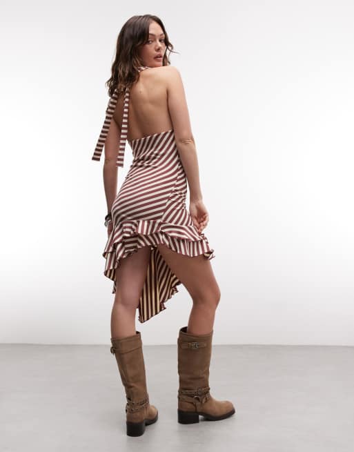 Daisy Street - Robe mi-longue asymétrique à col bénitier - Rayures rouges, 3 de 4