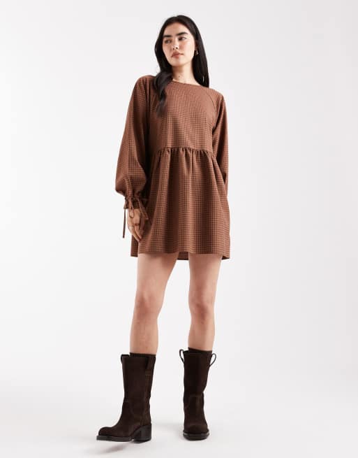 Daisy Street – Rödrutig miniklänning i dra på-stil med smock, 2 av 4