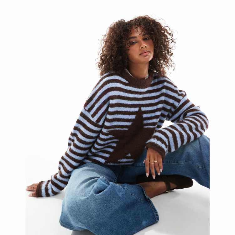 Daisy Street roll hem stripe and star graphic sweater in blue and