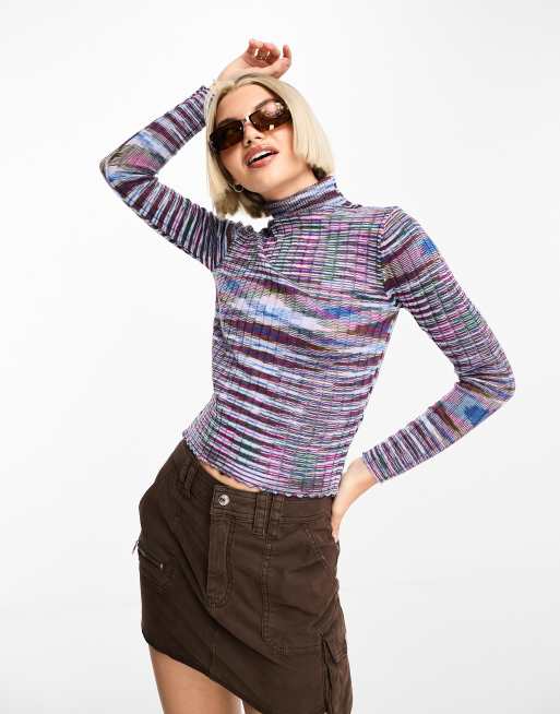 Daisy Street roll neck sweater in purple space dye