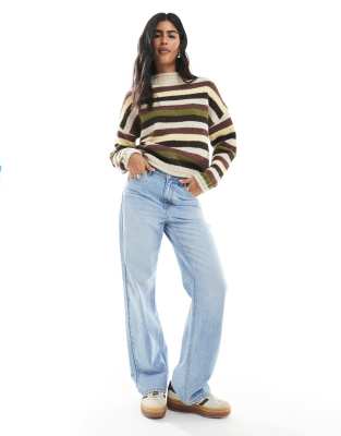 Daisy Street Rolled Hems Turtle Neck Sweater In Multi