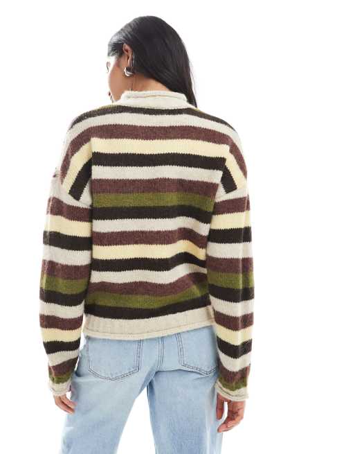 Daisy Street rolled hems turtle neck sweater in multi stripes, 4 of 4