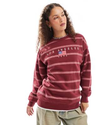 Daisy Street - Rosa gestreiftes Sweatshirt mit „Los Angeles"-Stickerei-Bunt