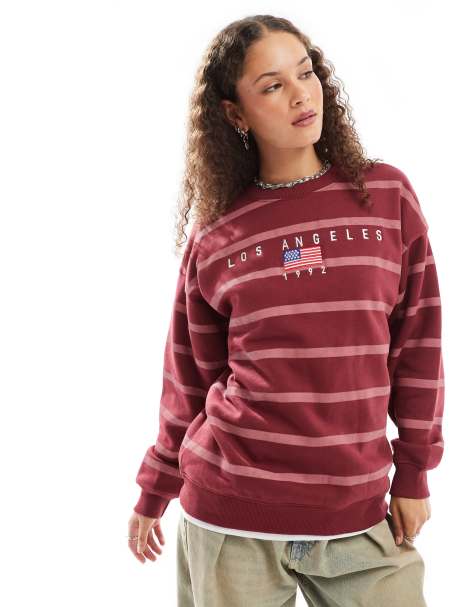 Daisy Street – Rosa gestreiftes Sweatshirt mit „Los Angeles“-Stickerei - view 1