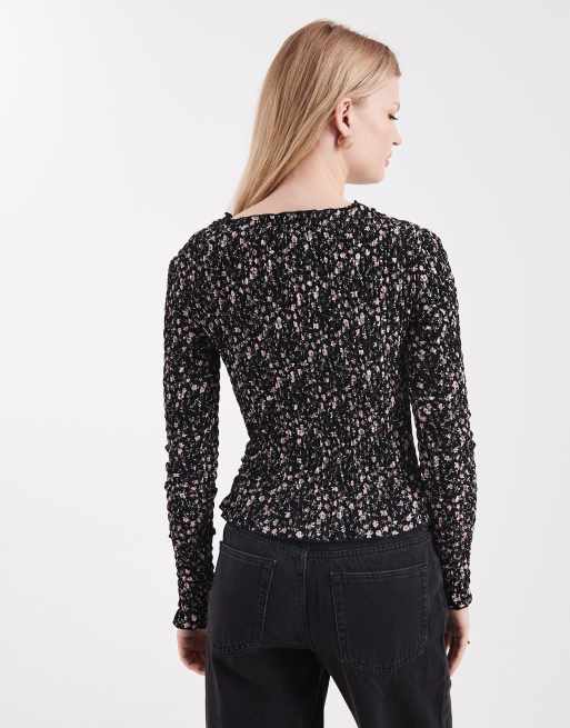 Daisy Street – Rosablommig, smockad topp med långa ärmar, 3 av 4