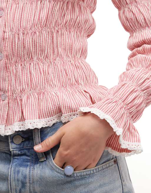 Daisy Street – Rosarutig, smockad blus med långa ärmar, 3 av 4
