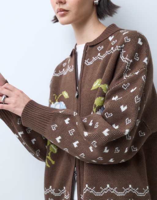 Daisy Street rosette oversize-kofta med dragkedja i brun, 2 av 5