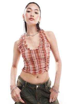 Shop Daisy Street ruched vintage check v neck vest Online – Trendy & Affordable Fashion