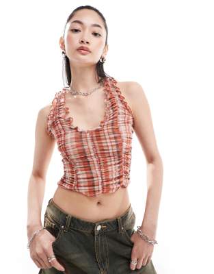 Daisy Street ruched vintage check v-neck vest Sale