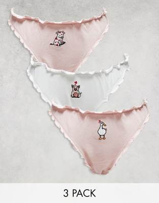 ruffle detail multi pack panty in cute animal graphic