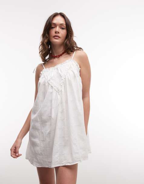 Daisy Street ruffle detail tie strap mini dress in white - view 1