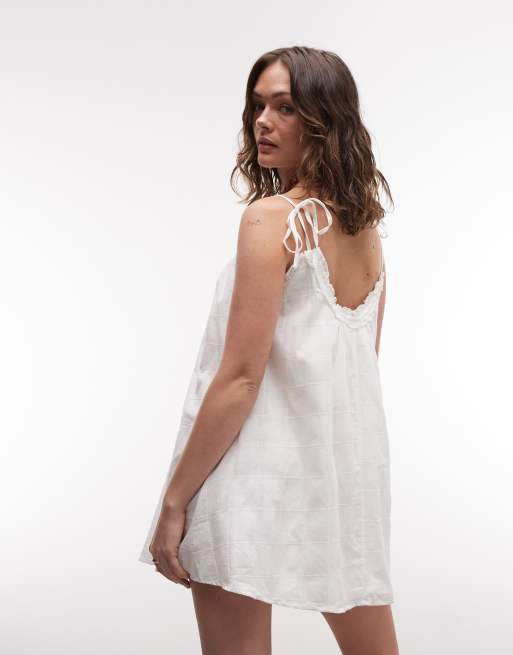 Daisy Street ruffle detail tie strap mini dress in white, 3 of 4
