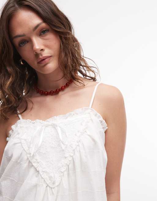 Daisy Street ruffle detail tie strap mini dress in white, 4 of 4
