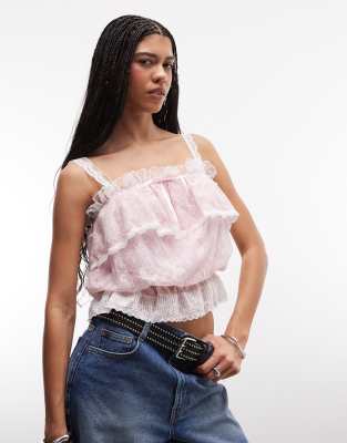 Daisy Street Ruffle Lace Boho Top With Bow In Purple