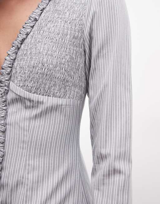Daisy Street ruffle rara skirt mini dress in grey stripe, 4 of 4