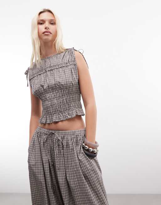 Daisy Street balloon fit pants in brown check (part of a set), 3 of 3