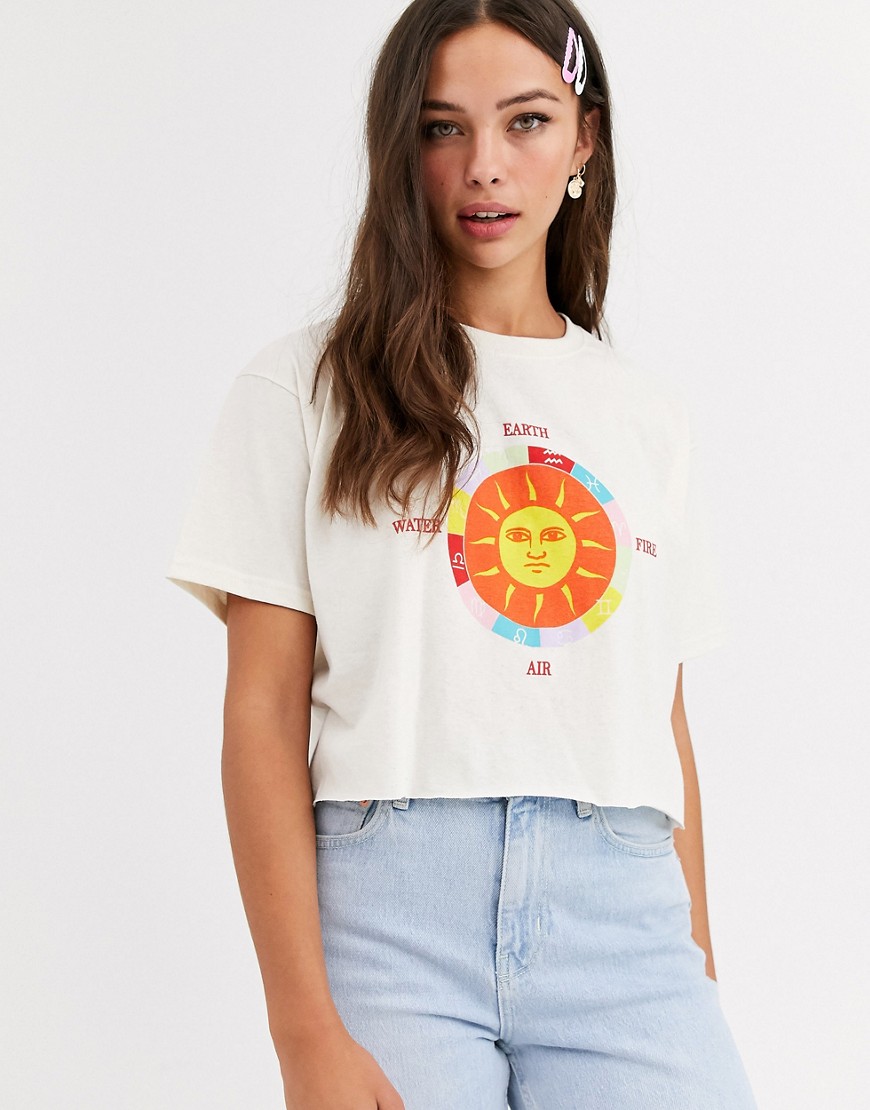 Daisy Street - Ruimvallend cropped T-shirt met zonprint-Beige