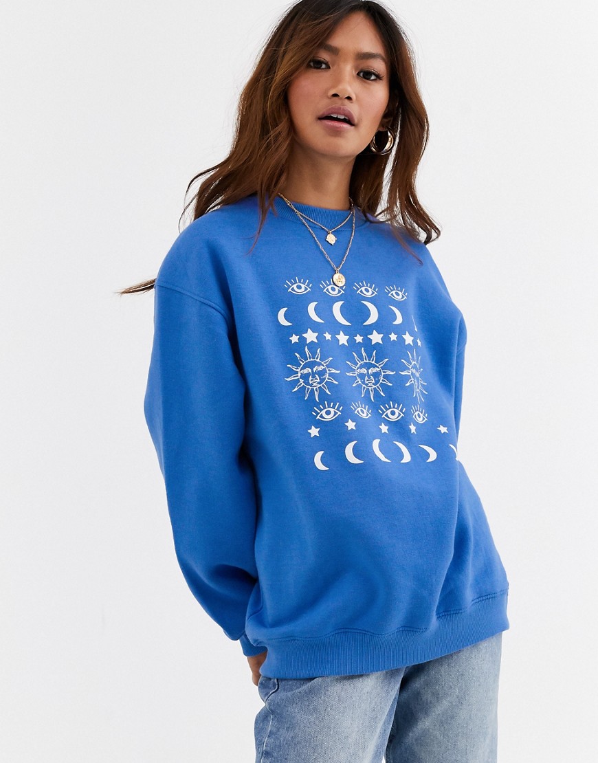 Daisy Street - Ruimvallend sweatshirt met maanprint-Blauw