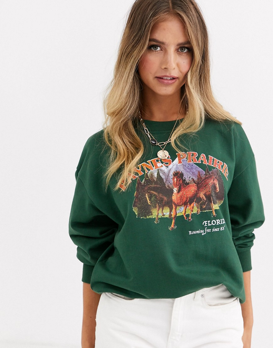 Daisy Street - Ruimvallend sweatshirt met paynes prairie-print-Groen