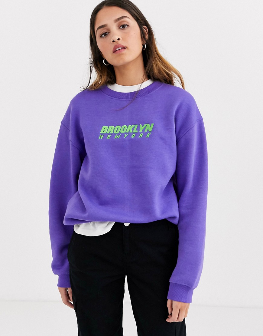 Daisy Street - Ruimvallend sweatshirt met vintageprint 'Brooklyn'-Paars