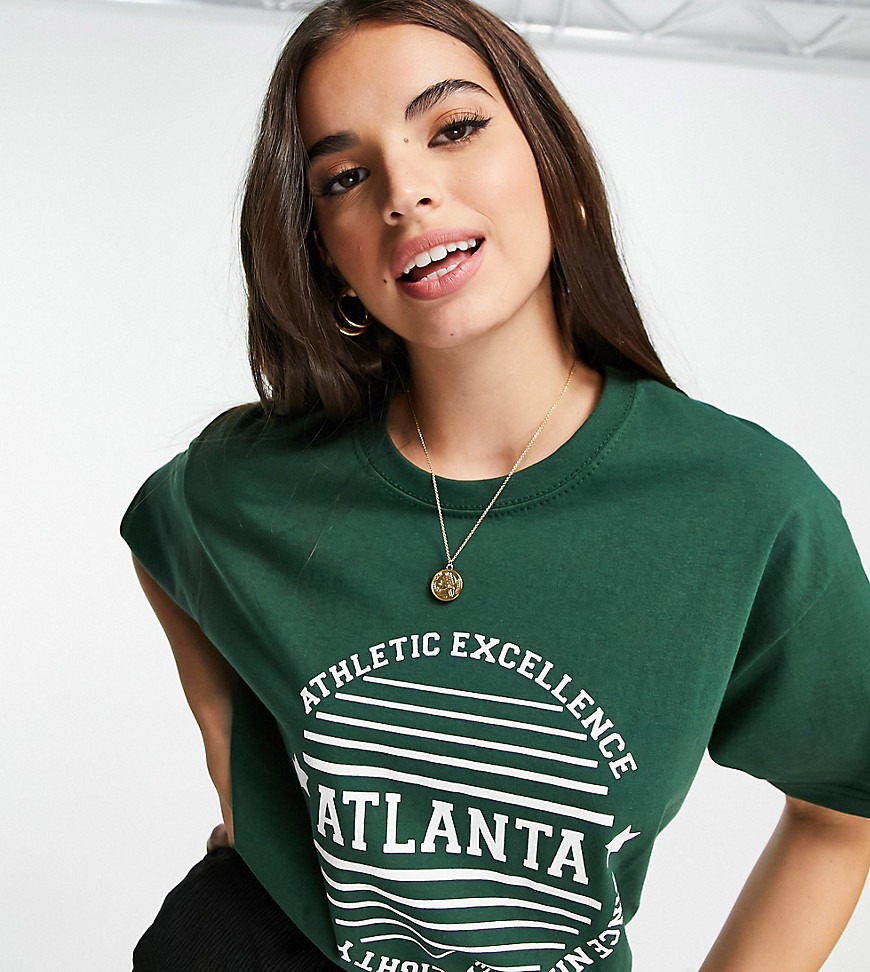 Daisy Street - Ruimvallend T-shirt met Atlanta-print-Groen