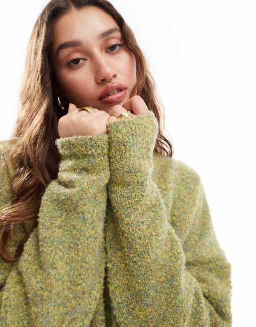 Daisy Street - Ruimvallende bouclé mini jurk in groen, 2 van 4