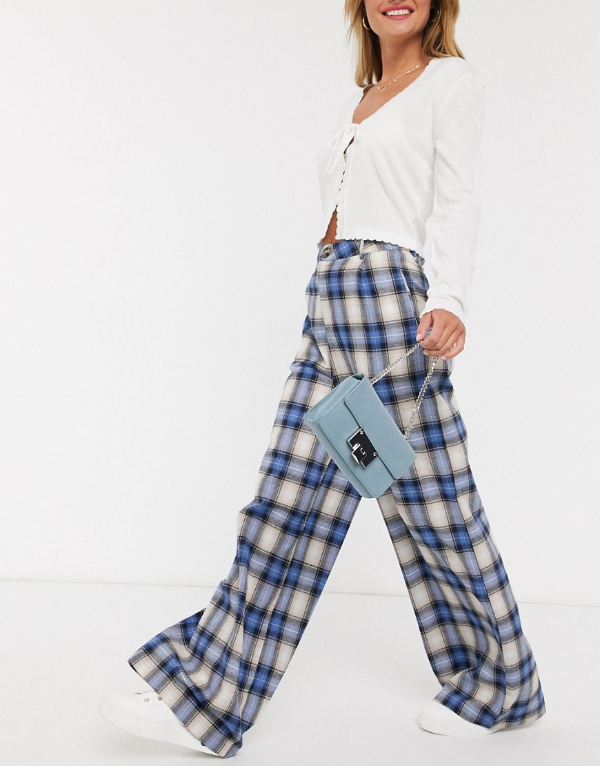 Daisy Street - Ruimvallende broek met hoge taille en vintage ruitmotief-Blauw