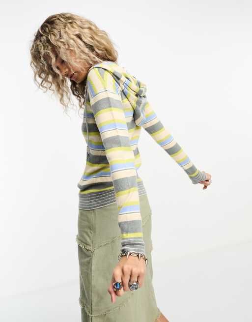 Daisy Street - Ruimvallende, gebreide, gestreepte hoodie, 4 van 4